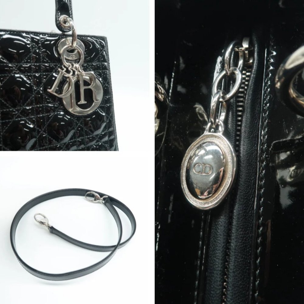 100% Authentic Dior Lady Black Patent Leather Satchel Bag - Picture 9 of 12
